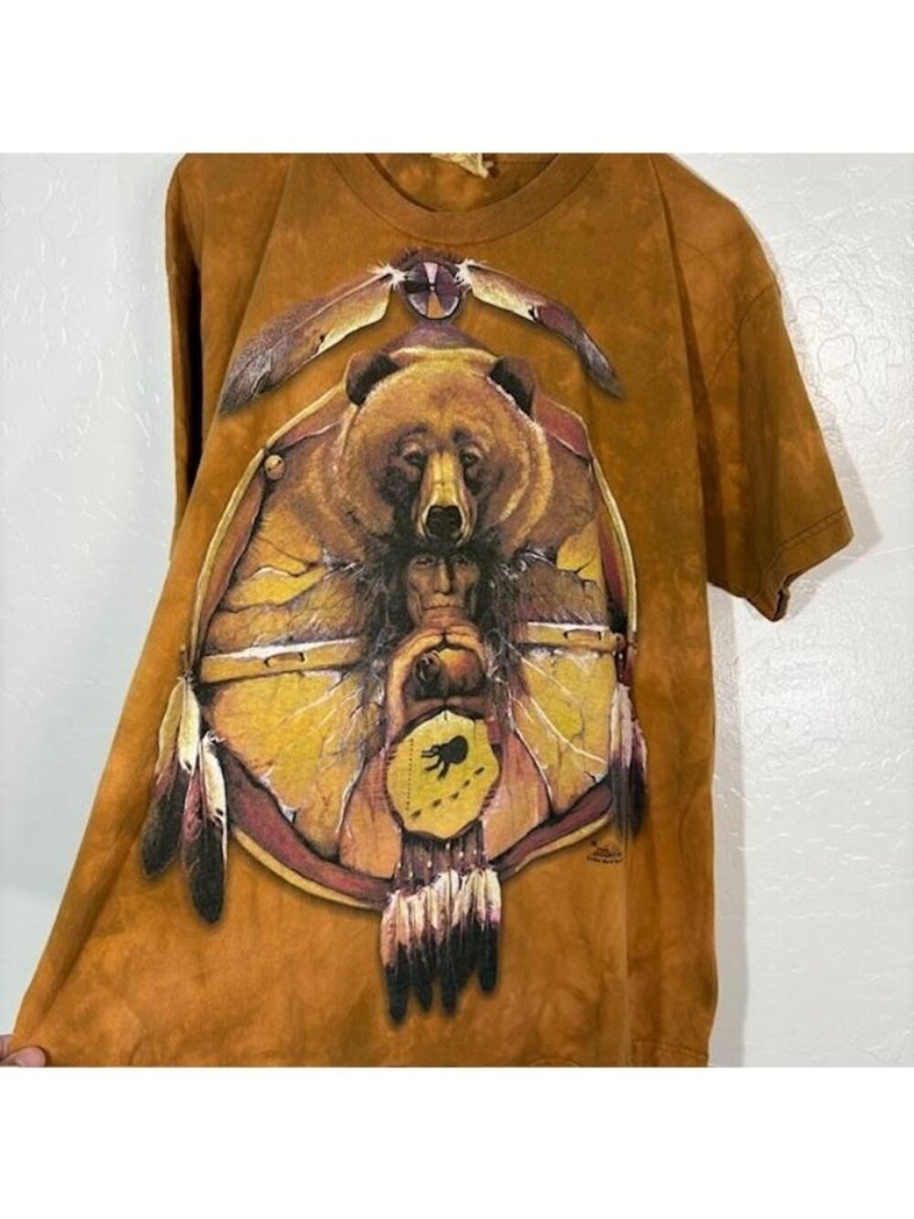 Vintage The Mountain Shirt Mens Large Brown Tie Dye Bear Native Graphic 1999 90s - Picture 2 of 7